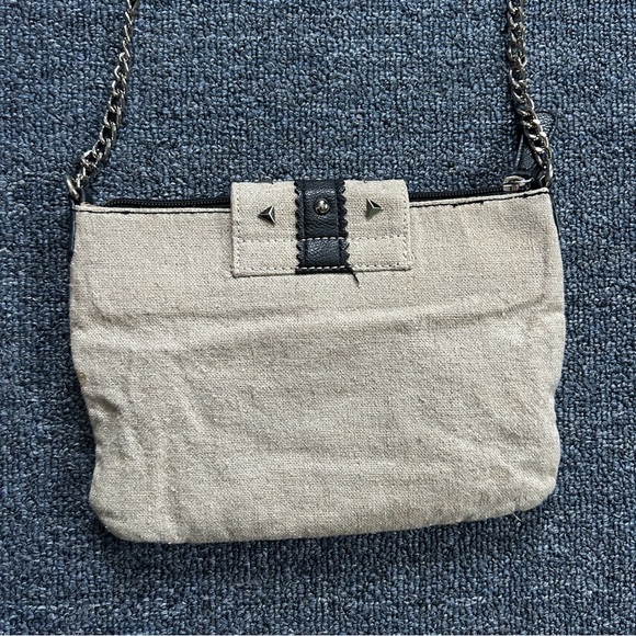 Nine West Black Beige Tweed Faux Leather Strap Crossbody Handbag - Picture 3 of 14